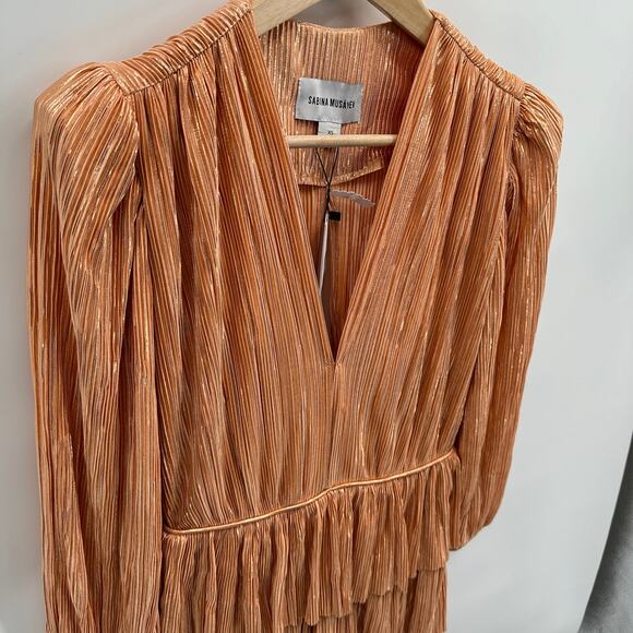 Sabina Musayev NWT Mina Long Sleeve Peach Shimmer Mini Dress // XS - Picture 12 of 16